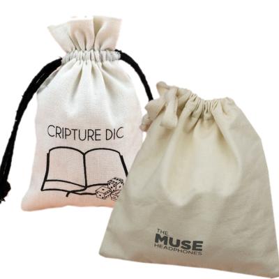 China Eco-friendly Meterial Personalized Custom Letters Printing Pattern Recycled Natural Cotton Dust Small Canvas Drawstring Bags For Gift Package for sale