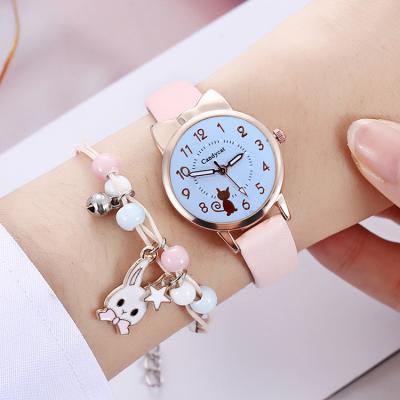 China Simple Folding Wind Buckle Small Student Children's Cute Cartoon Watch Heart Dial Belt Quartz Wrist Watch Rabbit Teen Animal Cool for sale