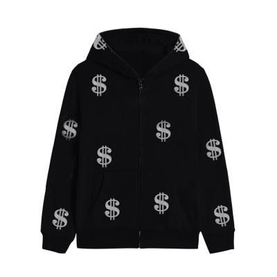 China Women's Rhinestone Hoodie 100% Cotton Breathable Custom Long Sleeve Full Zip Up Hoodie for sale