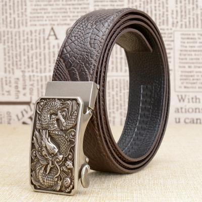 China Hot selling cow leather belt manufacturer 3.5 cm wide automatic belt zinc alloy cowhide jeans for men for sale