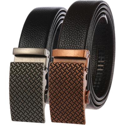 China Cowhide 3.5cm Width Good Quality No Lychee Printing Logo Strong Automatic Buckle Belt for sale