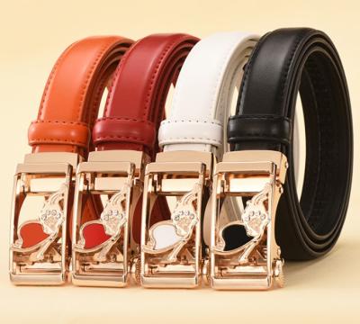 China 2.4cm Width Heart Logo Zinc Alloy Buckle Genuine Leather Automatic Belts Trim Women's Leather, Fashion Women's Belt for sale