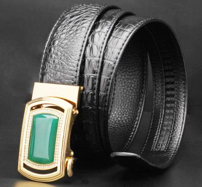 China Cowhide 3.5cm Width Lychee Crocodile Style Jade Turquoise Automatic Belt Buckle Genuine Leather Belt for sale