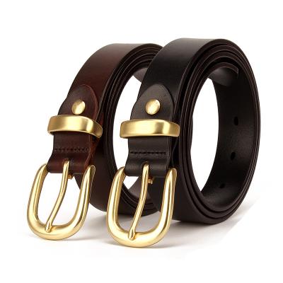 China Cow Leather Most Popular Wide Width 2.9cm Solid Brass Cowhide Pin Buckle Pin Buckle Leather Belt For Women for sale