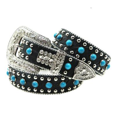 China Customized crystal belt zinc alloy rhinestone pin buckle 3.3 cm width first class high quality full cow leather for sale