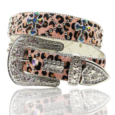 China Factory Direct 3.8 Width Full Pony Hair Rhinestone Pin Buckle Zinc Alloy Customized Crystal Belt for sale