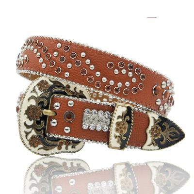 China Customized crystal belt zinc alloy rhinestone pin buckle 3.8 cm width first class high quality cow leather, luxury belt women for sale