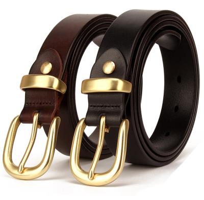 China Cowhide 2.8cm Width Brushed Pin Buckle First Class Solid Brass Genuine Leather Belt Factory for sale