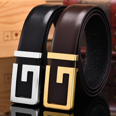 China Western Belt 3.5cm Width G Cowhide Fashion Letter Buckle High Quality Italian 100% Genuine Leather Belt for sale