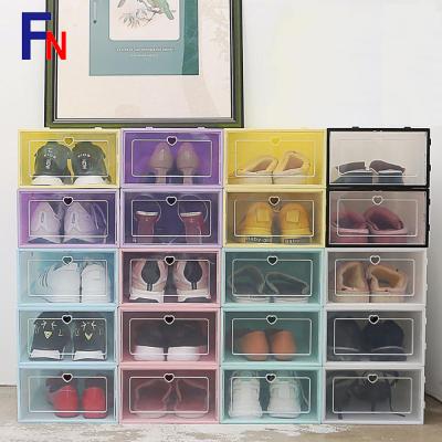 China Viable Online Wholesale Colorful Transparent Stackable Plastic Shoe Storage Box for sale