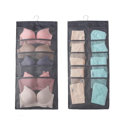 China 2021 stereoscopic type Oxford thick double-sided cloth storage bag wardrobe hanging underwear bangs bra cloth storage hanging bag for sale