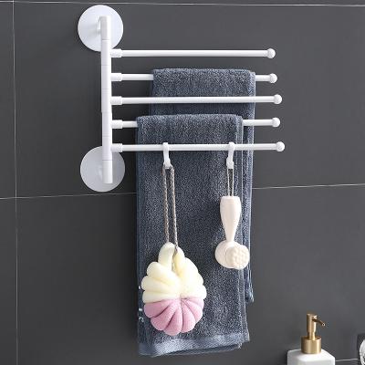 China Wall Mounted Type 2021 Hot Selling Towel Rack Toilet Punch Free Folding Rotating Movable Bathroom 5 Layer Bracket for sale