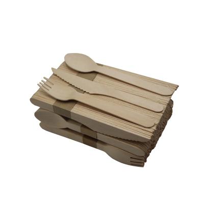 China Disposable Compostable Utensils Knife Fork Spoon Set Wooden Disposable Cutlery Set for sale