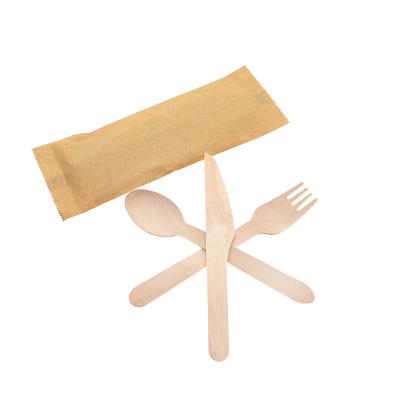 China Hot Sale Disposable Disposable Travel Biodegradable Recycled Portable Wooden Cutlery Set With Knife Forks Spoons for sale