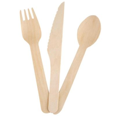 China Juntian Disposable Custom Compostable Take Away Outdoor Wood Birch Fork Spoon Knife Wood Cutlery Set for sale