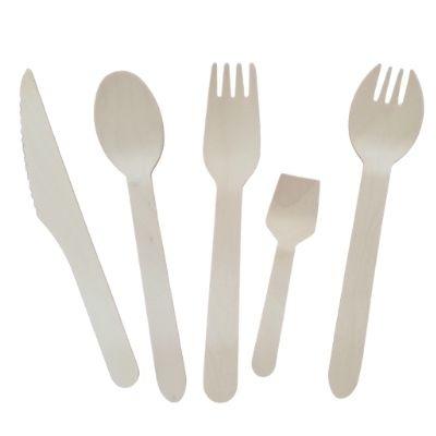 China Disposable Wooden Disposable Cutlery Set Utensils 100% Biodegradable Compostable Wood Smooth Birch Wood for sale