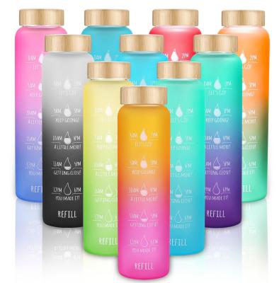 Chine Custom large capacity 1 liter bpa free glass bottle frosted bottles with colored time marker glass bottle à vendre