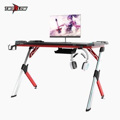 China Adjustable High Quality Waterproof PU Leather PC Furniture Table (Height) Gaming Computer Desk Desk With Led Light for sale