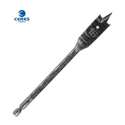 China high carbon steel three point black finish hex shank flat drill bits for wood drilling for sale