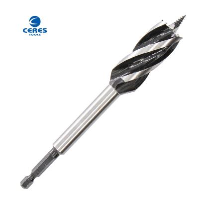 China four flutes black & white finish hex shank 45 carbon steel material auger drill bits for wood drilling for sale