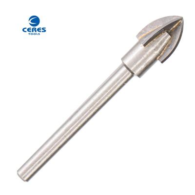 China 45 carbon steel YG6X tip material round shank with cross tip sandblast surface drill bit for glass and ceramic drilling for sale