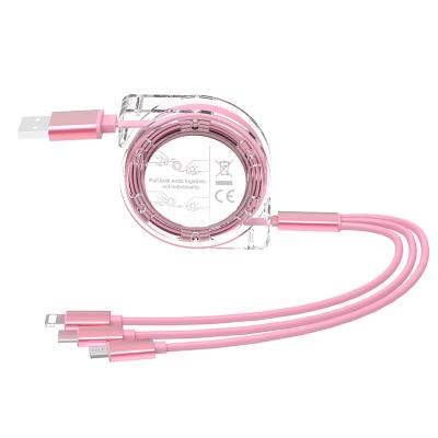 China Phone USB Cable Retractable 3 in 1 Micro USB 2.0 Charging Cable Wrap Cable Stretching Stretch Cable zu verkaufen