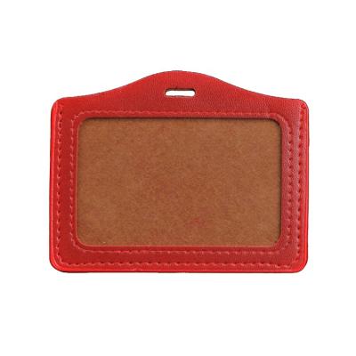 China PU/Leather Red Color PU Faux Badge Holder ID Pocket Horizontal Leather Employee Card Sleeve for sale