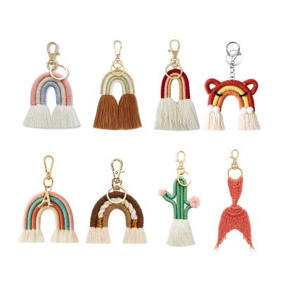 China Multifunctional Handmade ETSY Mamcrame Bag Charms Boho Rainbow Macrame Key Chain for sale