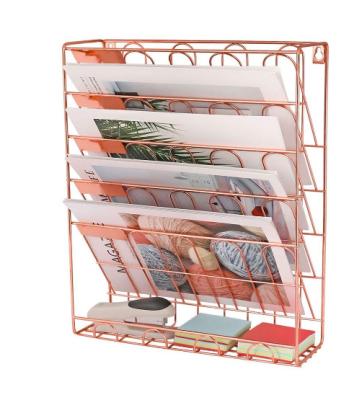 China Reusable Hot Selling Amazon Rose Gold Hanging File Organizer Metal Wall Folder Vertical Rack for sale