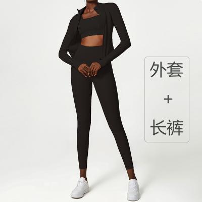 China Popular Logo Breathable Custom Long Sleeve Jacket Gym Sportswear Sports Gaiters 2 Piece Fitness Suit Women Yoga Suit for sale