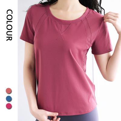 China Breathable Women Loose Short Sleeves Sport T Shirt Gym Wear Plus Size Exercise Tops for sale