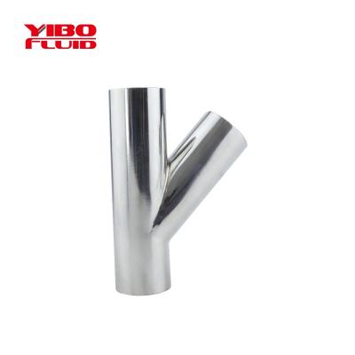 China Food Grade Sanitary Mirror Welded Mirror End Dairy Brewing Beer Wine Matte Polish Stainless Steel Y Shape Tee for sale