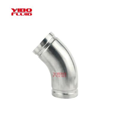 China Dairy Milk Mix Beverage Brew Beer Wine Food Grade 304/316L Stainless Steel Grooved Hygienic Fit 45 Degree Elbow Hose Fittings for sale