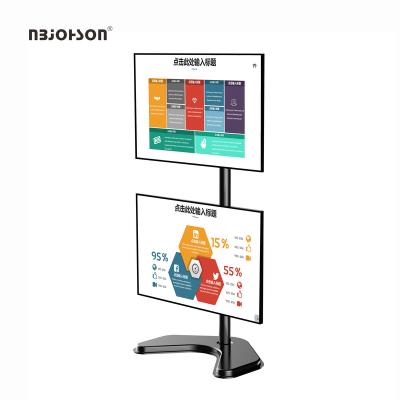 China Dual Free Standing Metal Monitor Stand Vertical Monitor Stand 13 To 27 Inch Screen for sale