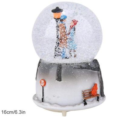 China World Snow Globe Music Box Couple Crystal Ball Gift With Colorful City Music Crystal Ball Music Box Sky Lights and Automatic Snowflakes for sale