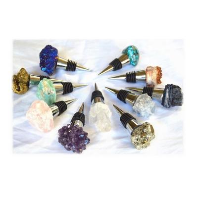 China Customized Disposable Irregular Natural Slice Crystal Agate Wine Bottle Stopper for sale