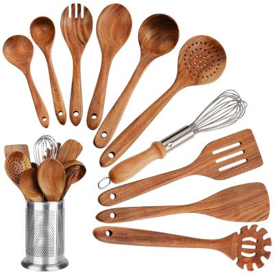 China 11 Piece Wooden Kitchen Utensil Set Nonstick Spoons Eco - Friendly for sale