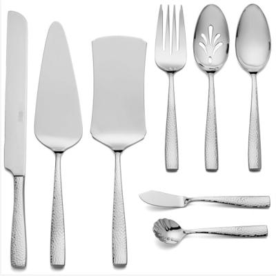 China 8 Piece Hammered SS Flatware Kitchen Cooking Sets Household With Cake Knife for sale