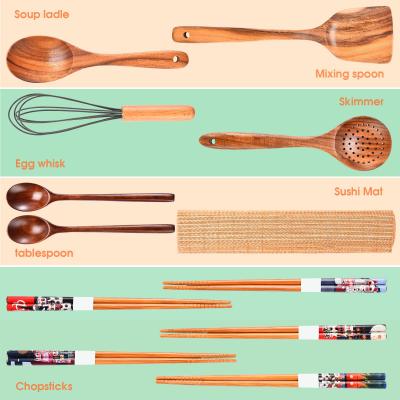 China Safe Acacia Wooden Kitchen Utensil Set Spoon Nonstick Hard Dish Washer for sale