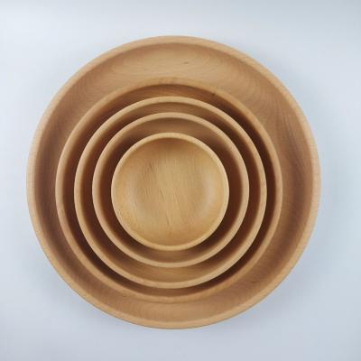 China BPA Free Wooden Kitchen Utensil Set Creative Beech Wood Plate Round Salad Pickle Bowl for sale