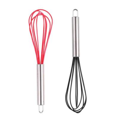 China Manual Whisk 10 Inch 5 Line Thick Stainless Steel Handle Silicone Whisk Wholesale Baking Tools for sale