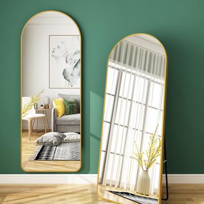 China Hot Selling Environmentally Friendly Explosion Proof Floor Standing Mirror Home Bedroom Aluminum Mirror With Non-slip Bracket for sale