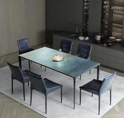 China Environment Friendly Kitchen Dining Tables Rectangular Square Shaped 6 Seater Leg Slate Artificial Marble Steel Head Dining Table for sale