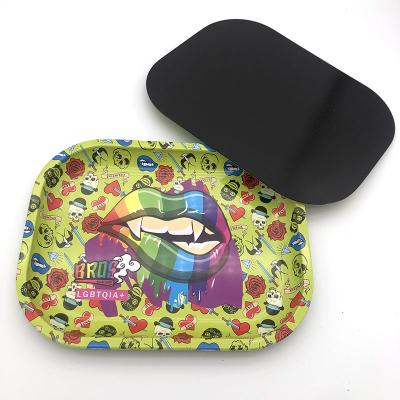 China Small Tinplate Minimalist Multi Function Tray Custom Cigarette Tray Receiving Dish Cartoon Cigarette Rolling Trays Wholesale for sale