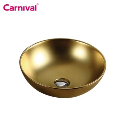 China Modern Luxury High End Ceramic Bathroom Accessory Round Matte Gold Art Wash Basin Designs 601G for sale