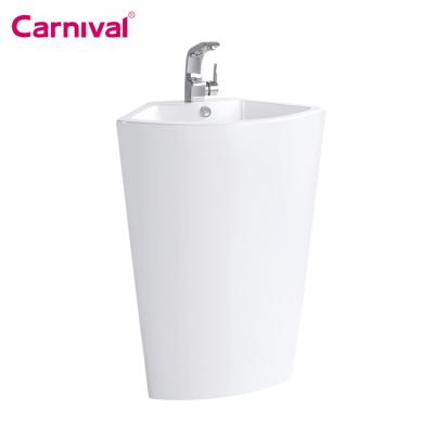 China Modern Factory Production Ceramic Pedestal Bathroom Vanity Free Standing Basin for sale