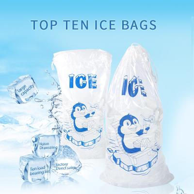 China 10Lb LDPE Plastic Ijszakken met Drawstring-Sluiting Te koop