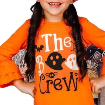 China Anti-pilling Halloween Girls Boo Crew Long Ruffle Sleeve tops for sale