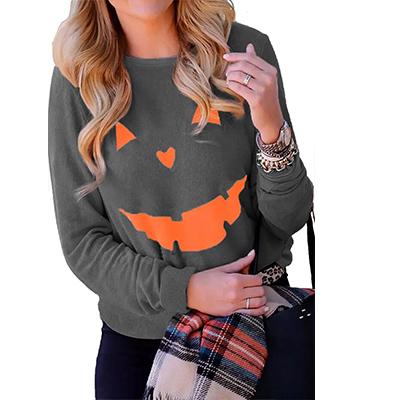 China Anti-pilling Orange Halloween Leopard Pumpkin Print Pullover Sweatshirt for sale