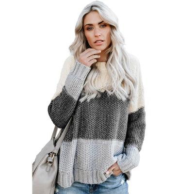 China Anti-pilling New Design Color Block Meshed Texture Winter Knit Pullover Women's Sweaters for sale